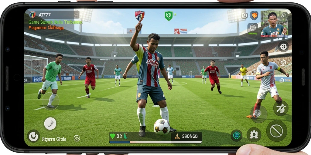 Tampilan gameplay sepak bola yang seru dan mendebarkan.
