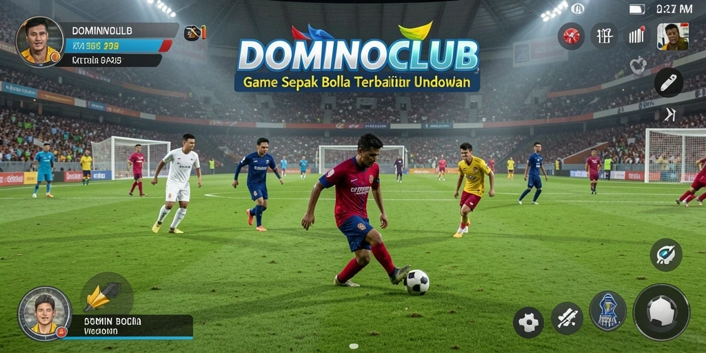 Tampilan gameplay menarik dari DOMINOCLUB dengan aksi sepak bola nyata.