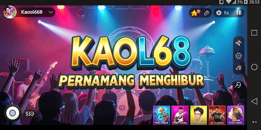 Tampilan gameplay KAOL68 dengan tantangan musik yang seru.