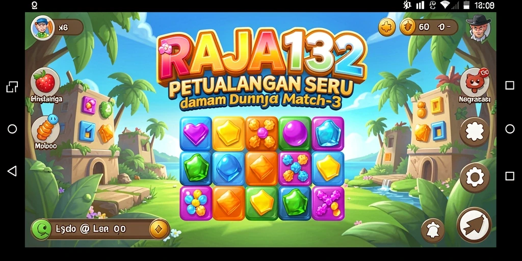 Tampilan gameplay seru dari RAJA132 dengan kombinasi permata berwarna.
