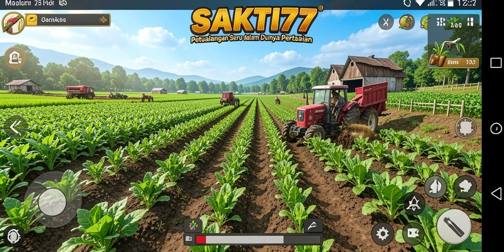 Screenshot gameplay SAKTI77 menampilkan ladang subur dengan tanaman berwarna-warni.