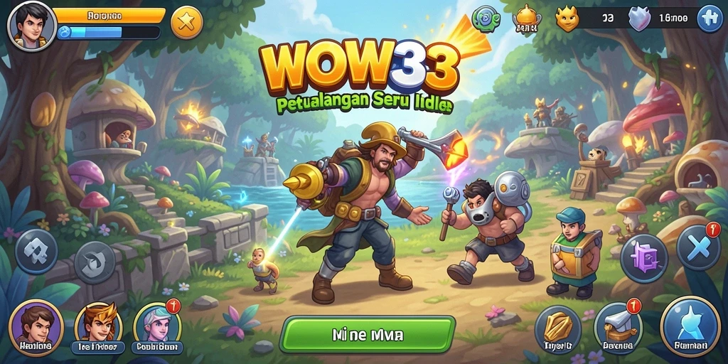 Tampilan gameplay WOW33 yang menarik dan penuh warna dalam format Idle.
